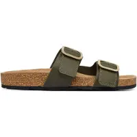 Tommy Hilfiger Pantolette "TH CLASSIC CORK SANDAL LEATHER", Damen, Gr. 38, Synthetik, oliv, Nappaleder, unifarben, Schuhe Pantolette, Sommerschuh, Schlupfschuh, Flat mit Logoemblem