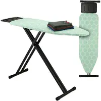 Relaxdays Bügelbrett für Dampfbügeleisen, 123 x 39 cm, höhenverstellbar, klappbar, Ablage, Bügeltisch, grün/schwarz