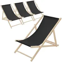 ECD-Germany 4x Liegestuhl klappbar aus Holz, Schwarz, bis 120kg, 3 Liegepositionen, Sonnenliege Gartenliege Relaxliege Strandliege Strandliegestuhl