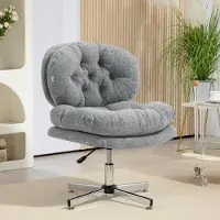MODFU Ergonomischer Bürostuhl Schreibtischstuhl Computerstuhl mit Geposterter Sitzfläche und Leinenoptik,Arbeitsdrehstuhl Chefsessel mit Wippfunktion,Grau
