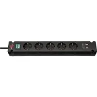 Brennenstuhl 5-fach Steckdose mit 2 USB Ladebuchsen und Kontrollschalter Farbe: schwarz, 3m