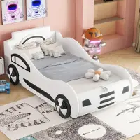 STILVORA Kinderbett mit Autoform 90x200 Autobett Stauraumbett , mit integriertem Unterbett und Stauraum, mit Lattenrost,Weiß (mit Matratze)