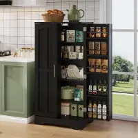 STILVORA Küchenschrank mit verstellbaren Regalböden und Türablagen Aufbewahrungsschrank mit LED-Sensorlicht, 2-türiges Sideboard für Küche und Esszimmer,Schwarz