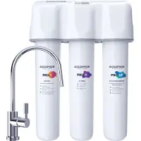 AQUAPHOR ECO PRO H TRIO Trinkwasserfiltersystem mit 1 Wege Wasserhahn Wasserenthärter mit Keimsperre und Ultrafiltration bis 0,1 Mikrometer