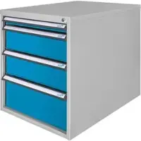 ADB Schubladenschrank 52524, aus Metall, 4 Schübe, blau / lichtgrau (B/H/T) 53x65x70cm