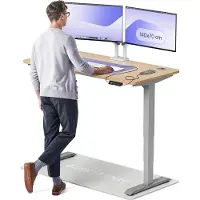 Desktronic HomePro Elektrisch höhenverstellbarer Schreibtisch 140x70cm Bambus/Graumit Memory-Funktion, Anti-Kollisions Technologie, USB-A und USB-C-Ladeanschlüssen
