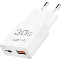 Logilink USB-Steckdosenadapter 1x USB-C (PD) 1x USB-A (QC) weiß 30 Watt