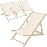 ECD-Germany 4x Liegestuhl klappbar aus Holz, Beige, bis 120kg, 3 Liegepositionen, Sonnenliege Gartenliege Relaxliege Strandliege Strandliegestuhl