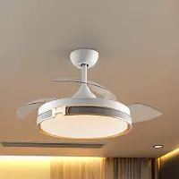Schuller Valencia LED-Deckenventilator Herón weiß/gold/grau/klar Ø106 cm leise Herón, dimmbar, klar / transparent, für Wohn- / Esszimmer, Metall, Modern