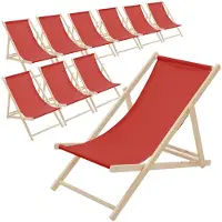 ECD-Germany 10x Liegestuhl klappbar aus Holz, Rot, bis 120kg, 3 Liegepositionen, Sonnenliege Gartenliege Relaxliege Strandliege Liege Strandliegestuhl