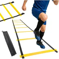 Gymtek Outtec Trainingsleiter, Koordinationsleiter, Fitnessleiter, Behendigheidsladder - 4 m - 8 Sprossen - mit Tasche - für Fußball, Hockey, Fußballtraining