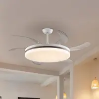 Schuller Valencia LED-Deckenventilator Vento weiß/bronze/klar, Ø 150 cm leise Vento, dimmbar, klar / transparent, für Wohn- / Esszimmer, Metall, Modern