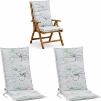BURI 2x Auflagen Set Hochlehner für Gartenstühle 120x48x7cm Sesselauflagen Polster UV Lichtecht - Gartenstuhlauflagen Blumen Muster Stuhlkissen mit Dicker Schaumstoff Füllung (Grau)