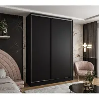 Caspian24 Moderner 2-türiger Kleiderschrank mit Schiebetüren in Schwarz 160x58x250 cm – mit 4 Schubladen – für Schlafzimmer, Flur und Ankleidezimmer