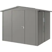 Hörmann , Metall-Gerätehaus "Juno" mit Satteldach, JSD9 - Design, 262 x 214 cm (B x T), graualuminium, mit bodentiefem Fenster, 1-flüglige Tür, Anschlag links