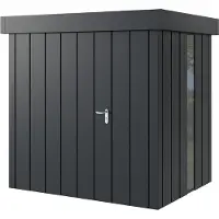 Hörmann , Metall-Gerätehaus "Juno" mit Flachdach, JFD4 - Modern, 214 x 166 cm (B x T), anthrazit, mit bodentiefem Fenster, 1-flüglige Tür, Anschlag links