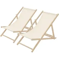 ECD-Germany 2x Liegestuhl klappbar aus Holz, Beige, bis 120kg, 3 Liegepositionen, Sonnenliege Gartenliege Relaxliege Strandliege Strandliegestuhl