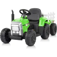 FCH 12V 7Ah Elektrotraktor mit abnehmbarem Anhänger und 2,4G Fernbedienung, Kinder Aufsitztraktor mit LED Lichtern, Musik, Hupe & USB Funktionen, Hell