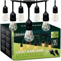 Krumad 15m LED Lichterkette Outdoor 15 Kugel LED-Glühbirnen Warmweiß Modern Garten Innen Außen