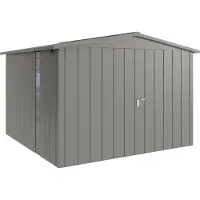 Hörmann , Metall-Gerätehaus "Juno" mit Satteldach, JSD14 - Modern, 310 x 310 cm (B x T), graualuminium, mit bodentiefem Fenster, 2-flüglige Tür