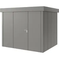 Hörmann , Metall-Gerätehaus "Juno" mit Flachdach, JFD9 - Design, 262 x 214 cm (B x T), graualuminium, 1-flüglige Tür, Anschlag links