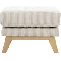 Miliboo Skandinavischer Hocker Fußstütze mit abnehmbarem Bezug in beige geripptem Samtstoff und hellem Holz OSLO