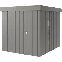 Hörmann , Metall-Gerätehaus "Juno" mit Flachdach, JFD6 - Modern, 214 x 262 cm (B x T), graualuminium, mit bodentiefem Fenster, 1-flüglige Tür, Anschlag links