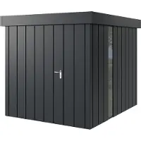 Hörmann , Metall-Gerätehaus "Juno" mit Flachdach, JFD6 - Modern, 214 x 262 cm (B x T), anthrazit, mit bodentiefem Fenster, 1-flüglige Tür, Anschlag links