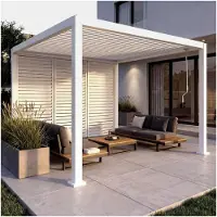 Markenlos Pergola mit 3 Lamellenwänden, Terrassenüberdachung Garten Lamellen-Pavillon, 10cm-Alu-Gestell 3x3m - weiß