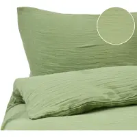 Beliani Bettwäsche Set Grün Einfarbig Musselin 3-teilig Standardgröße 220x240 cm 2 Kopfkissenbezüge und Deckenbezug mit Knopfverschluss