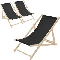 ECD-Germany 3x Liegestuhl klappbar aus Holz, Schwarz, bis 120kg, 3 Liegepositionen, Sonnenliege Gartenliege Relaxliege Strandliege Strandliegestuhl