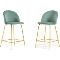 Idea New Garden Srl Set mit 2 Innenhockern aus gepolstertem Samt mit Metallbeinen – modernes, elegantes Design, ideal für Kücheninseln und Essbereiche – SARA XL – Jadegrün/Gold