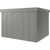 Hörmann , Metall-Gerätehaus "Juno" mit Flachdach, JFD13 - Design, 310 x 262 cm (B x T), graualuminium, 1-flüglige Tür, Anschlag links