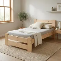 Need Sleep Massivholzbett 80x200 cm – Einzelbett aus Kiefernholz – stabiles Bettgestell – hohes Kopfteil – Natur