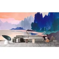 Living Walls Vliestapete "Landschafts-Tapete Aquarelloptik Rosa Blau Natur" matt glatt