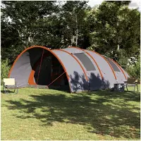Markenlos Tunnelzelt mit grauem und orangefarbenem Dach 710 x 460 x 245 cm, wasserdichtes Campingzelt für Gruppen