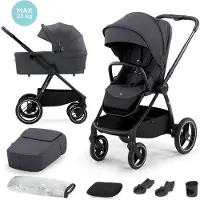 Kinderkraft NEA - Kombikinderwagen 2-in-1 - bis 22 kg - große Babywanne - wasserdichtes Verdeck UPF50+ - große Reifen - einhändige Führung - Grau