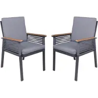 DELUKE Gartenstuhl 2er Set JASPER - Aluminium, Seilbespannung, Dunkelgrau | Gartenstühle Wetterfest Essstühle Outdoor Terrasse