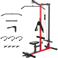 SucceBuy 3-in-1 Latzugstation, Kraftstation mit Latzugstange und Seilzug, belastbar bis 181 kg, Trainingsgerät für Rücken, Arme, Schultern und Bauch, geeignet für Zuhause und Fitnessstudios, Schwarz