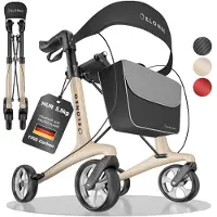 Aktiv shop GmbH ELONEO Carbon Rollator faltbar und leicht mit Sitz, Leichtgewicht-Reiserollator, ultraleicht, Creme - Größe L