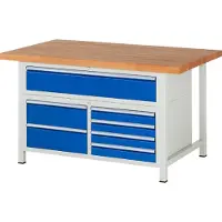 RAU Werkbank 1500x900x840-1040mm 7xSchublade-TA lichtgrau/enzianblau.