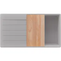 PrimaGran Spülbecken Grau 90x50cm, Granitspüle 1 Becken + Ablauf-Set + Schneidebrett, Küchenspüle ab 60er Unterschrank - Kopenhagen