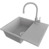 PrimaGran Granitspüle Grau 62x50cm, Spülbecken 1 Becken + Küchenarmatur 38x14cm + Ablauf-Set, Küchenspüle ab 45er Unterschrank - Ibiza