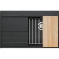 PrimaGran Spülbecken Anthrazit 78x50cm, Granitspüle 1 Becken + Ablauf-Set + Küchenzubehörset, Küchenspüle ab 45er Unterschrank - Sydney