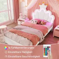 STILVORA Polsterbett 90x200 Kinderbett mit Matratze mit Lattenrost,Jugendbett Prinzessinnenbett mit Ferngesteuertes Ambientelicht,mit 2 Schubladen,Weiß
