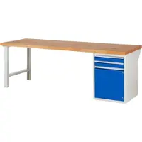 RAU Werkbank mit 1 Schrank - 2 Schubladen - Vollauszug - 90:2 - 840 x 2.500 x 900 mm (HxBxT) - Traglast 1.000 kg - Buche