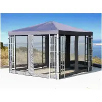 Markenlos Pavillon Set 3x3m Metall Garten Partyzelt Anthrazit mit 4 Seitenteilen und Moskitonetz
