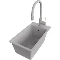 PrimaGran Granitspüle Grau 28x50cm, Spülbecken 1 Becken + Küchenarmatur 38x14cm + Ablauf-Set, Küchenspüle ab 30er Unterschrank - Riga