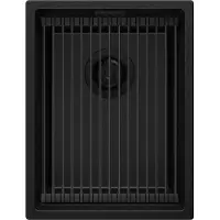 PrimaGran Spülbecken Alles Schwarz 36x47cm, Granitspüle 1 Becken + Ablauf-Set + Aufrollbare Abtropffläche, Küchenspüle ab 40er Unterschrank - Praga Slim