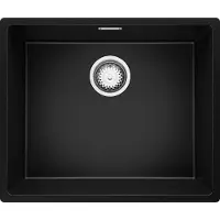 PrimaGran Spülbecken Schwarz 56x47cm, Granitspüle 1 Becken + Ablauf-Set, Küchenspüle ab 60er Unterschrank - London Slim
